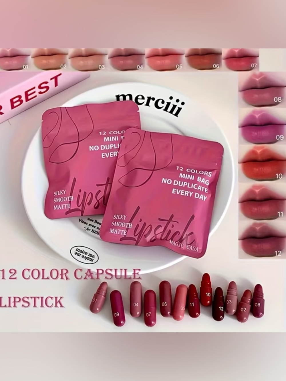 Lipstick Boutique 12-Color Capsule Set – Pinks, Reds, Nudes _ Try New Shades